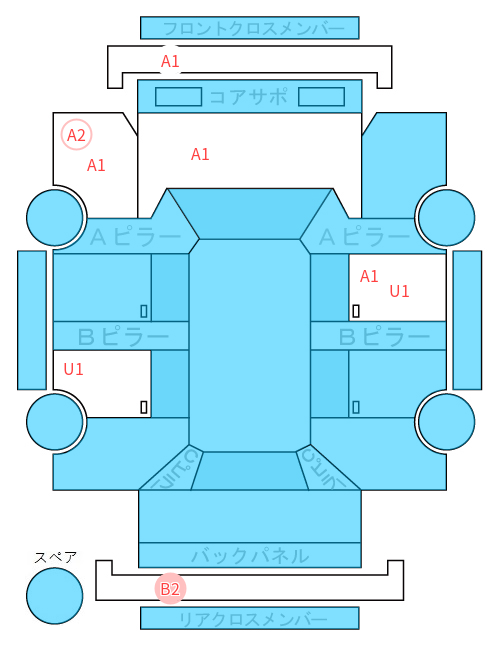 Body condition diagram (damage marks, Japanese labels)