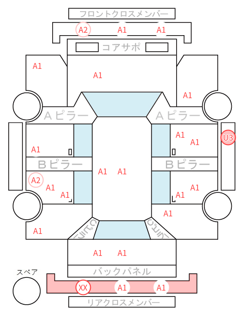 Body condition diagram (damage marks, Japanese labels)