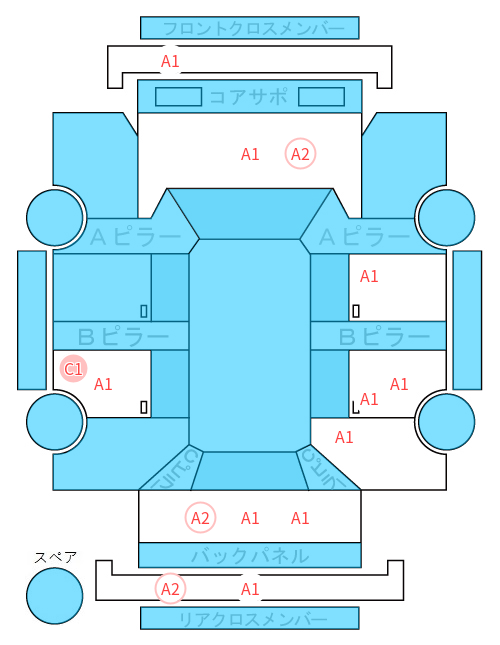 Body condition diagram (damage marks, Japanese labels)