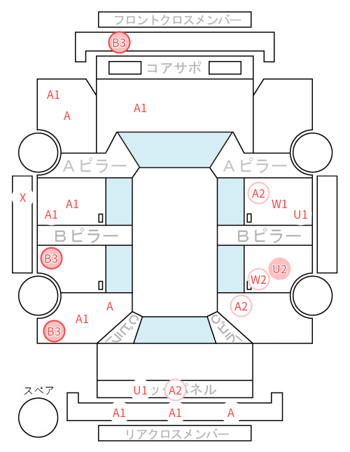 Body condition diagram (damage marks, Japanese labels)