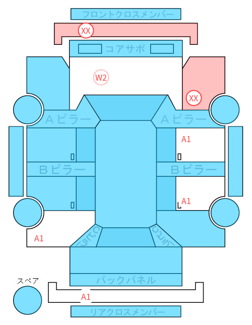 Body condition diagram (damage marks, Japanese labels)