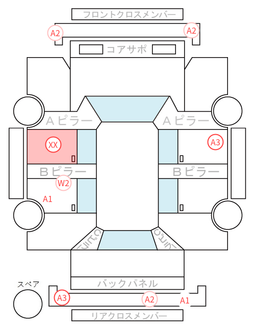 Body condition diagram (damage marks, Japanese labels)