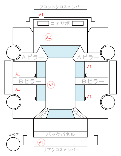 Body condition diagram (damage marks, Japanese labels)