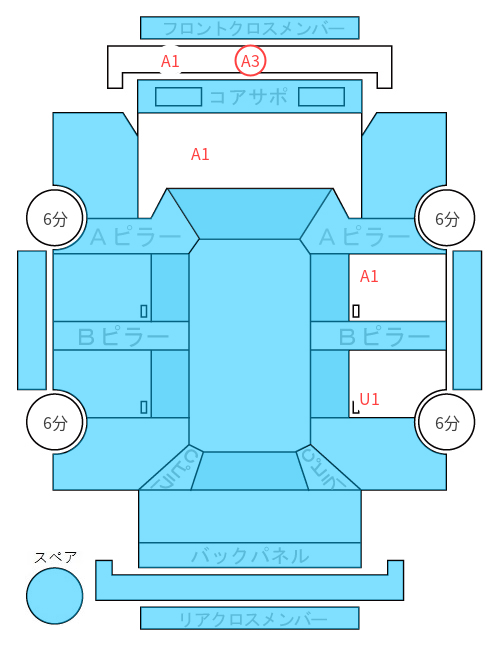 Body condition diagram (damage marks, Japanese labels)