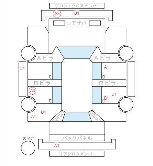 Body condition diagram (damage marks, Japanese labels)