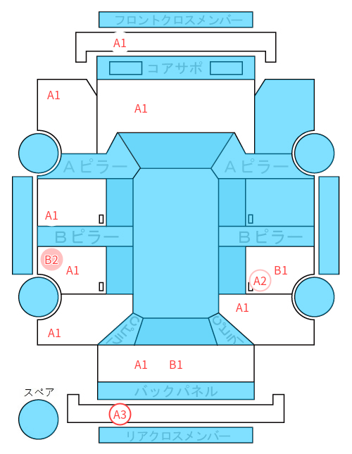 Body condition diagram (damage marks, Japanese labels)