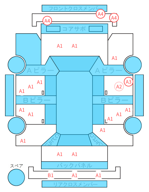 Body condition diagram (damage marks, Japanese labels)