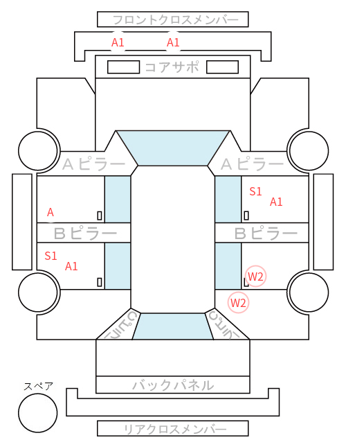 Body condition diagram (damage marks, Japanese labels)