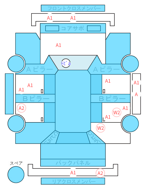 Body condition diagram (damage marks, Japanese labels)