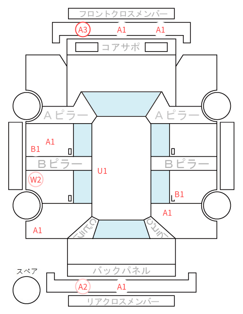 Body condition diagram (damage marks, Japanese labels)