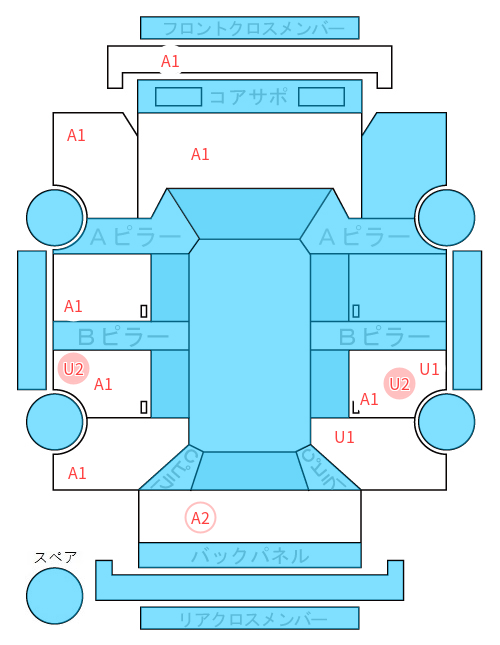 Body condition diagram (damage marks, Japanese labels)