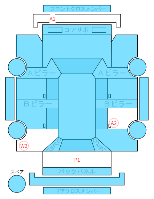 Body condition diagram (damage marks, Japanese labels)