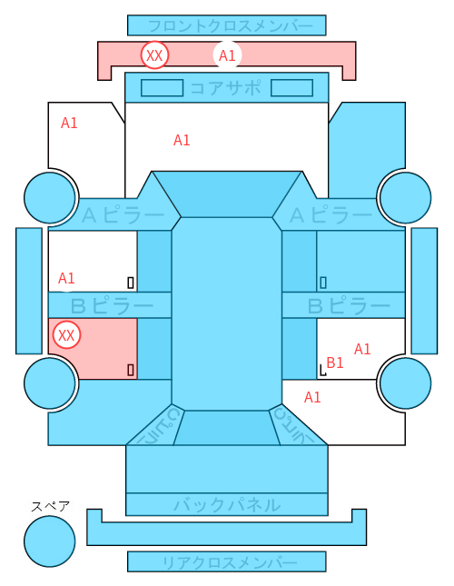 Body condition diagram (damage marks, Japanese labels)