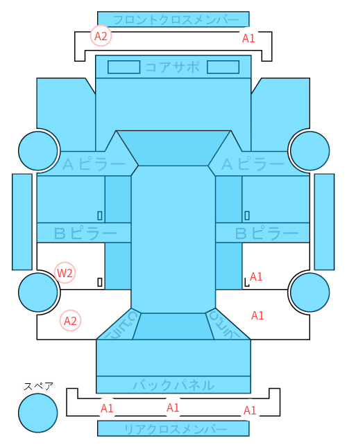 Body condition diagram (damage marks, Japanese labels)
