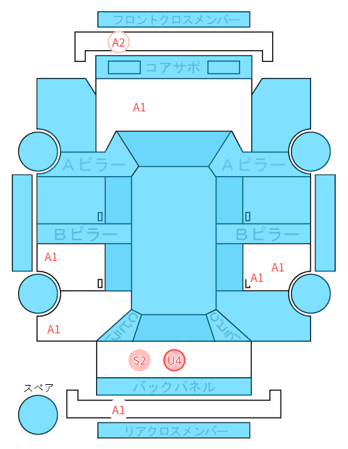 Body condition diagram (damage marks, Japanese labels)