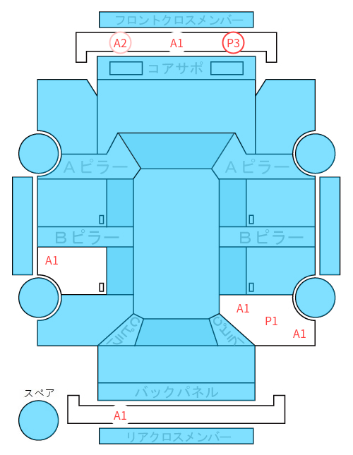 Body condition diagram (damage marks, Japanese labels)