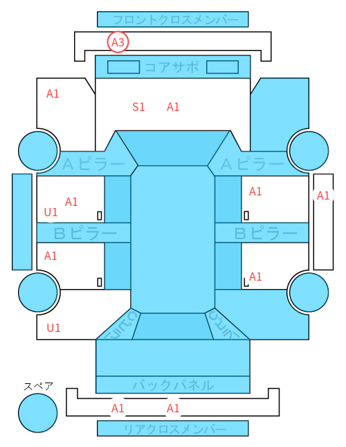 Body condition diagram (damage marks, Japanese labels)