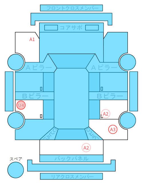 Body condition diagram (damage marks, Japanese labels)