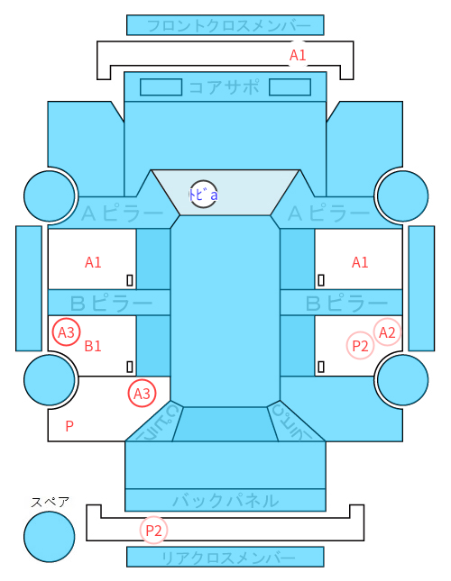Body condition diagram (damage marks, Japanese labels)