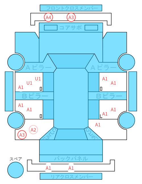 Body condition diagram (damage marks, Japanese labels)