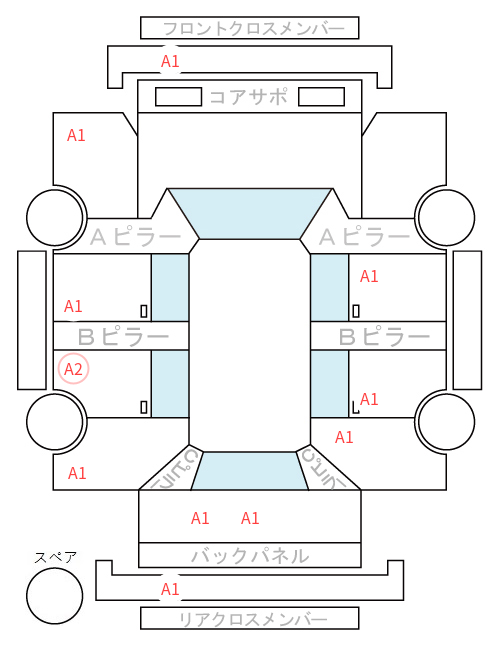 Body condition diagram (damage marks, Japanese labels)