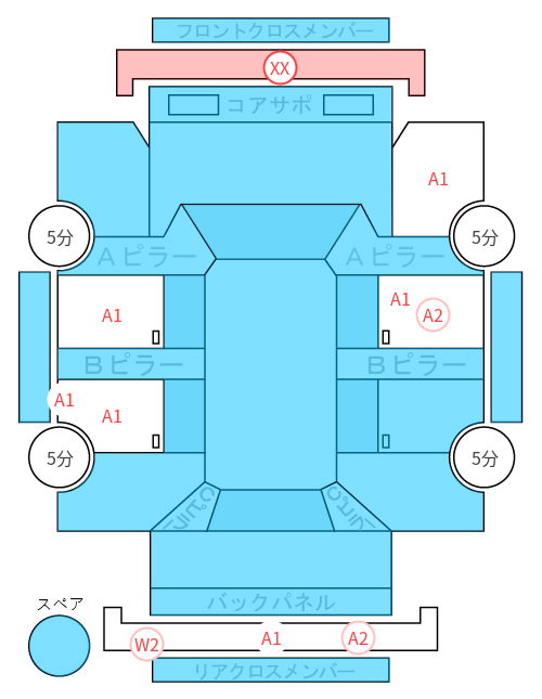 Body condition diagram (damage marks, Japanese labels)