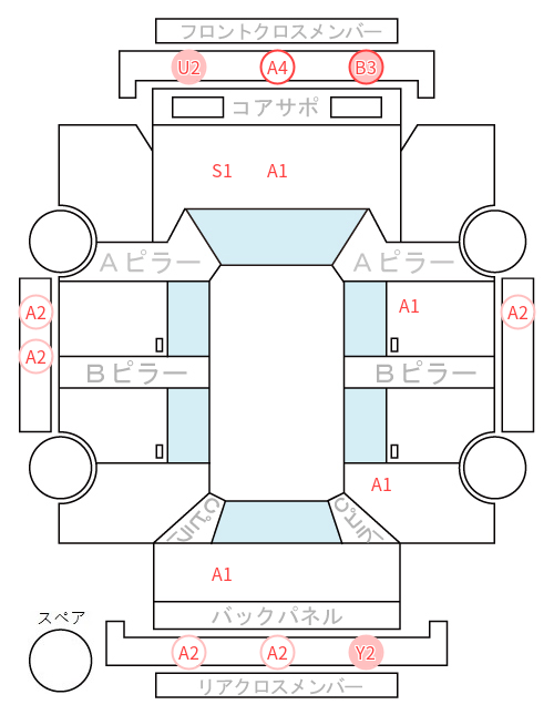 Body condition diagram (damage marks, Japanese labels)