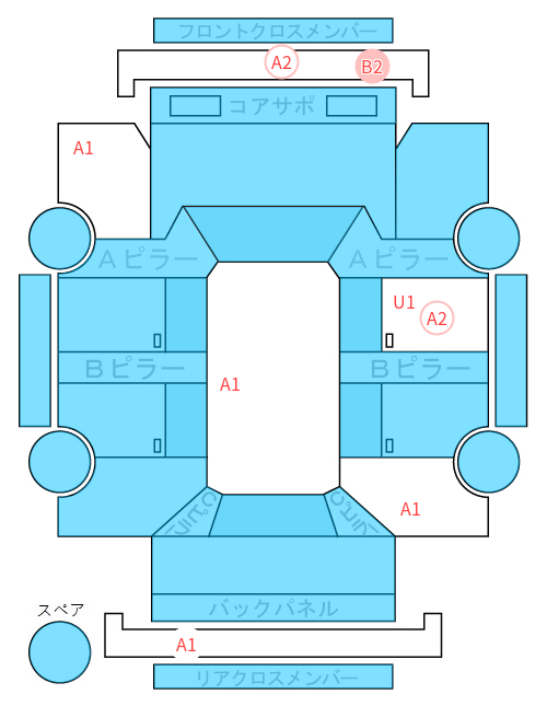 Body condition diagram (damage marks, Japanese labels)