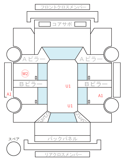 Body condition diagram (damage marks, Japanese labels)