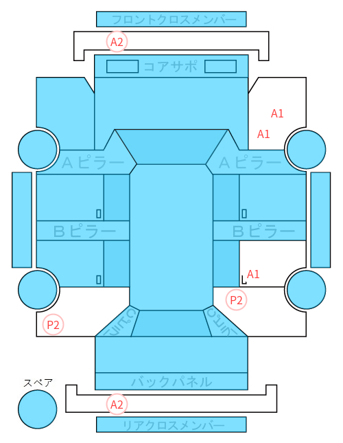 Body condition diagram (damage marks, Japanese labels)