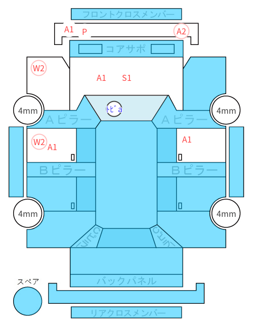 Body condition diagram (damage marks, Japanese labels)