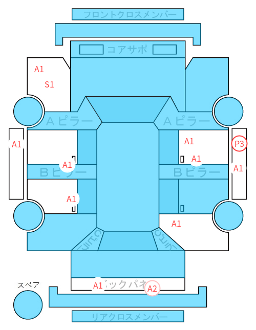 Body condition diagram (damage marks, Japanese labels)