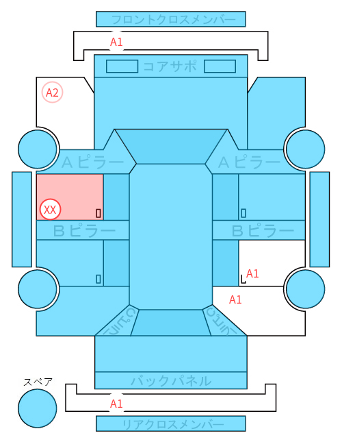 Body condition diagram (damage marks, Japanese labels)