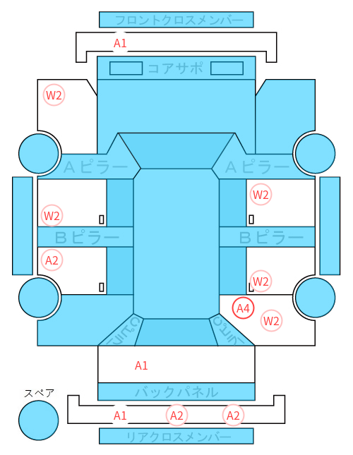 Body condition diagram (damage marks, Japanese labels)