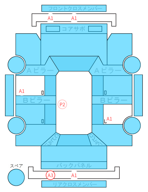 Body condition diagram (damage marks, Japanese labels)