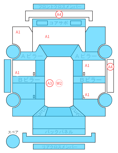 Body condition diagram (damage marks, Japanese labels)