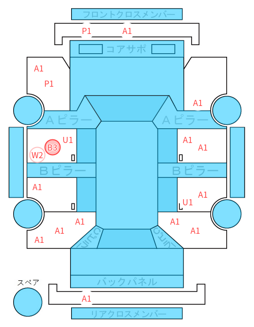 Body condition diagram (damage marks, Japanese labels)