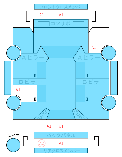 Body condition diagram (damage marks, Japanese labels)
