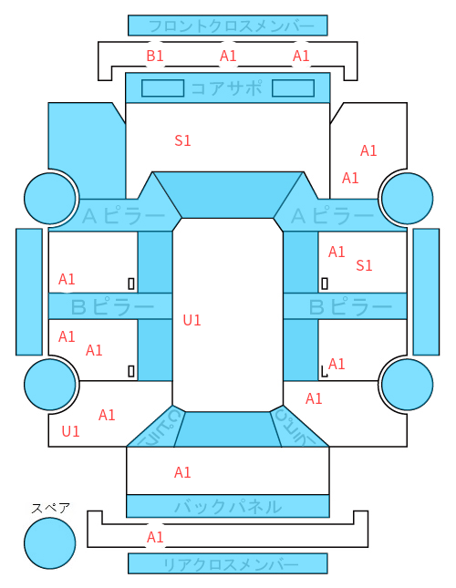 Body condition diagram (damage marks, Japanese labels)