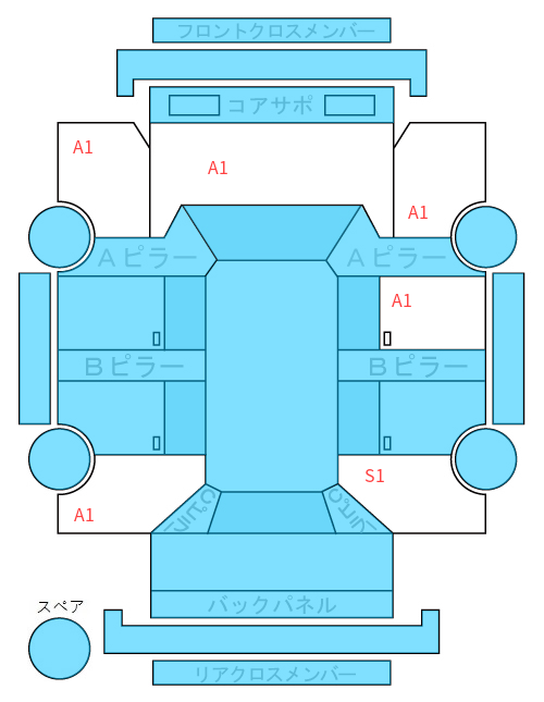 Body condition diagram (damage marks, Japanese labels)