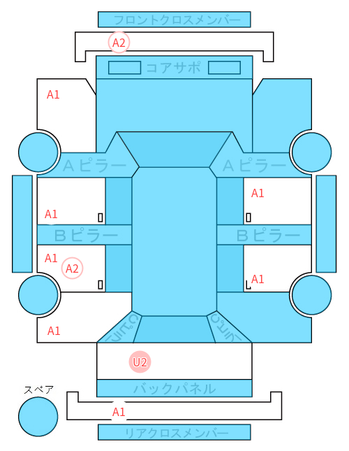 Body condition diagram (damage marks, Japanese labels)