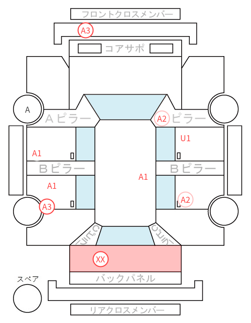 Body condition diagram (damage marks, Japanese labels)
