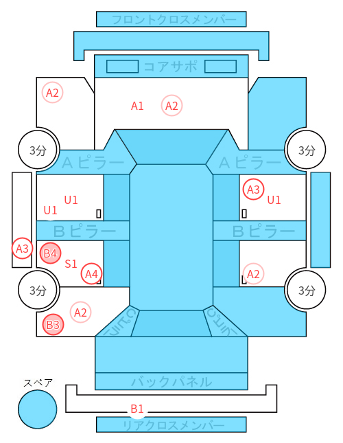 Body condition diagram (damage marks, Japanese labels)
