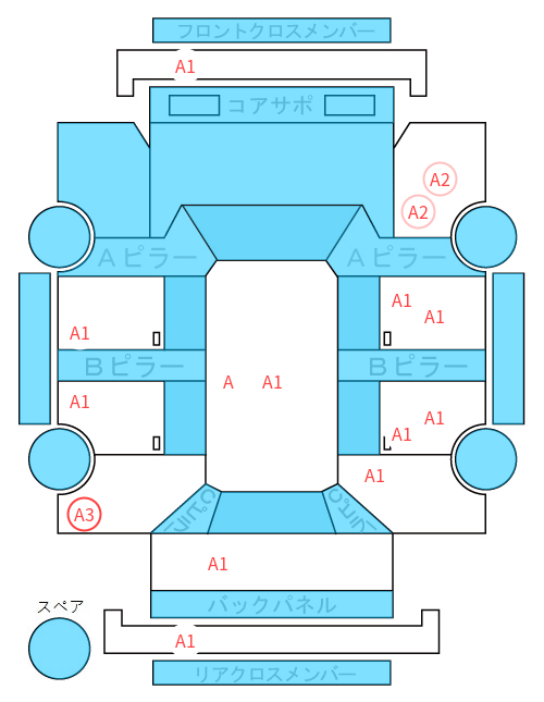 Body condition diagram (damage marks, Japanese labels)