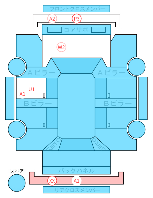 Body condition diagram (damage marks, Japanese labels)
