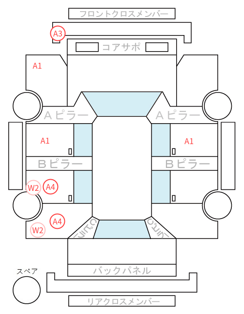 Body condition diagram (damage marks, Japanese labels)