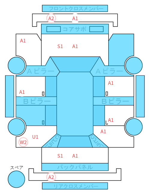 Body condition diagram (damage marks, Japanese labels)