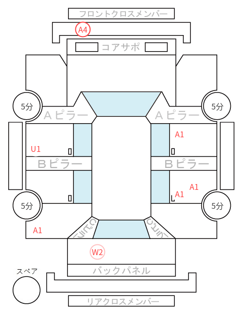 Body condition diagram (damage marks, Japanese labels)
