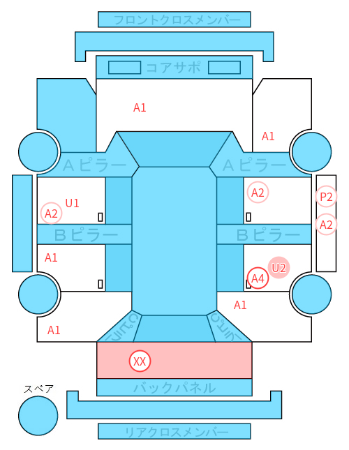 Body condition diagram (damage marks, Japanese labels)