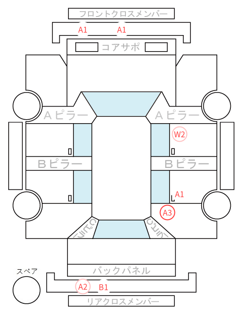 Body condition diagram (damage marks, Japanese labels)